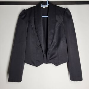 Pretense Black Tailored Cropped Blazer with Notched Lapels
